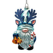 Cargar imagen en el visor de la galería, Charming Blue Gnome with Antlers Glass Christmas Ornament