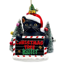 Cargar imagen en el visor de la galería, Christmas Tree Killer Funny Black Cat Glass Christmas Ornament, Whimsical Funny Tree Decor