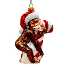 Carregar imagem no visualizador da galeria, Cute Monkey with Candy Cane Glass Christmas Ornament, Adorable Chimp Holiday Tree Decor