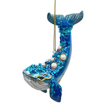 Load image into Gallery viewer, (Pre-Order) Dazzling Blue Whale Glass Ornament, Glitter and Rhinestones Christmas Decor