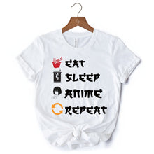 Load image into Gallery viewer, Eat Sleep Anime Repeat T-Shirt, Funny White Tee For Anime Lover