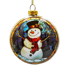 Load image into Gallery viewer, Festive Snowman Stained Glass Christmas Ornament