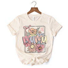 Cargar imagen en el visor de la galería, Floral Mama Coquette Bow Pastel T-Shirt, White and Natural Boho Tee With Spring Flower