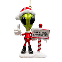Carregar imagem no visualizador da galeria, Greetings Earthlings Alien Ornament, Unique UFO Christmas Decor