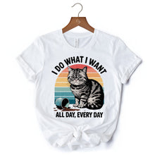 Load image into Gallery viewer, I Do What I Want Cat Retro T-Shirt, Unisex Sarcastic White Tee for Cat Lovers