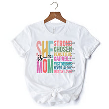 Carregar imagem no visualizador da galeria, Inspirational Christian Mom T-Shirt, Affirmation White Tee for Strong and Motivated Mothers