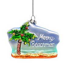 Carregar imagem no visualizador da galeria, Merry Beachmas Christmas Palm Tree Glass Ornament, Xmas in July Tropical Decor