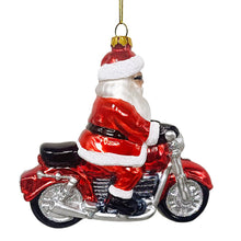 Carregar imagem no visualizador da galeria, Motorcycle Santa Cruising Glass Christmas Ornament, Biker Gift