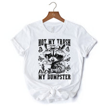 Carregar imagem no visualizador da galeria, Not My Trash Not My Dumpster Cute Raccoon T-Shirt, White and Natural Vintage Coquette Bow Women Tee