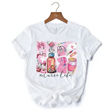 Carregar imagem no visualizador da galeria, Nurse Life T-Shirt, White and Natural Medical Essentials Tee for Coquette Nurses