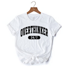 Carregar imagem no visualizador da galeria, Over Thinker 247 T-Shirt, Minimalist Collegiate White, Natural and Black Tee for Tired Women