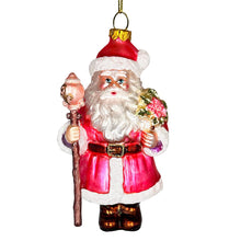 Carregar imagem no visualizador da galeria, Pink Santa with Sceptor and Flowers Glass Christmas Ornament, Retro Tree Decor