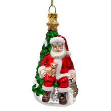 Load image into Gallery viewer, Santa with Woodland Animals Glass Christmas Ornament, Handblown Tree Decor