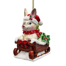 Carregar imagem no visualizador da galeria, Sleigh-Borne Animal Ensemble Set of 5 Christmas Ornaments, Horse, Goat, Pig, Donkey, and Duck