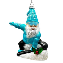 Load image into Gallery viewer, Snowboarding Gnome Glass Christmas Ornament, Winter Blue Aspen Tree Decor