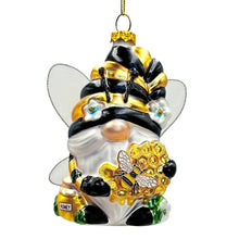 Carregar imagem no visualizador da galeria, (Pre-Order) Sparkling Bee Gnome Glass Christmas Ornament, Bumblebee Themed Holiday Decor