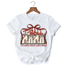 Load image into Gallery viewer, T-Ball Mama Coquette Red Bow T-Shirt, Retro White and Natural Tee for Proud Sports Moms