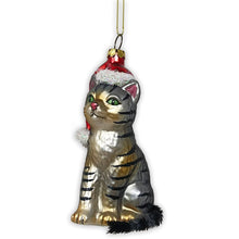 Load image into Gallery viewer, Tabby Cat with Santa Hat Glass Christmas Ornament