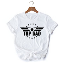 Load image into Gallery viewer, Top Dad Military Star T-Shirt, White and Black Patriotic Tee for Heroic and Proud Fathers