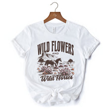Carregar imagem no visualizador da galeria, Wild Flowers and Wild Horses T-Shirt, Retro Western White and Natural Tee for Free-Spirited Women