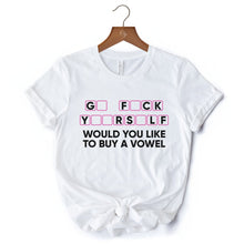Load image into Gallery viewer, Would You Like To Buy A Vowel Puzzle T-Shirt, Funny Sarcastic White and Natural Tee for Witty Women