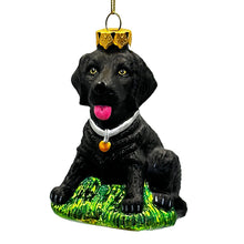 Carregar imagem no visualizador da galeria, (Pre-Order) Black Lab Glass Christmas Ornament, Labrador Retriever Dog Gift