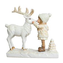 Carregar imagem no visualizador da galeria, (Pre-Order) Charming Deer and Little Girl Figurine, 7.5" Vintage Christmas Garden Statue