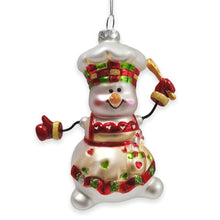 Load image into Gallery viewer, Cheerful Holiday Snowman Chef Glass Christmas Ornament