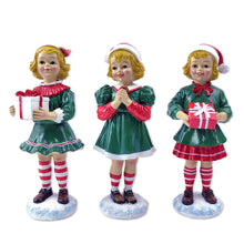 Load image into Gallery viewer, Elegant Victorian Christmas Girl Set of Three Figurines, 6" Holiday Home Decor