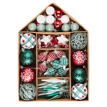 Load image into Gallery viewer, Elegantly Distinct Set of Christmas Ornaments Magenta, Green, White and Red Baubles, Icicles and Stars