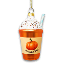 Carregar imagem no visualizador da galeria, Fall Inspired Pumpkin Spice Latte Glass Christmas Ornament, Coffee Lover's Delight