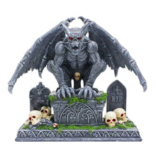 Carregar imagem no visualizador da galeria, Grave Guardian Gargoyle Figurine, 7" Solar Powered Gothic Halloween Garden Statue