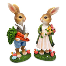 Carregar imagem no visualizador da galeria, Harvest and Bloom Country Bunny Pair Figurine, 8" Rabbit Garden Statue Set