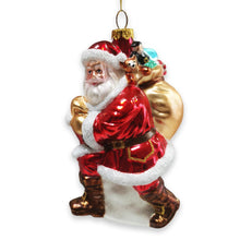 Load image into Gallery viewer, Holly Jolly Santa Claus with Gift Bag and Toys Blown Glass Christmas Ornament