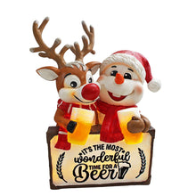 Carregar imagem no visualizador da galeria, It's the Most Wonderful Time for a Beer Festive Figurine, 8" Snowman and Reindeer Christmas Party Statue