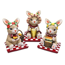 Carregar imagem no visualizador da galeria, Joyful Picnic Gathering Bunny Trio Set of Three Figurines, Spring Rabbit Statue 4.5" Decor