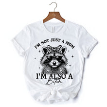 Carregar imagem no visualizador da galeria, Not Just a Mom Raccoon T-Shirt, Retro White Tee for Sarcastic and Unapologetic Mothers