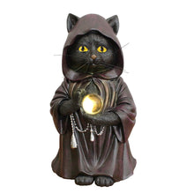 Carregar imagem no visualizador da galeria, (Pre-Order) Ominous Black Cat Wizard Figurine, 7" Solar Light Gothic Yard Statue Decor