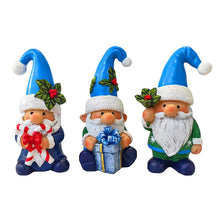 Carregar imagem no visualizador da galeria, Sky Blue Hat Festive Holiday Gnome Set of Three Miniature Christmas Tabletop Figurine Statues