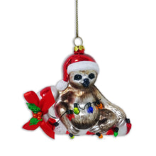 Carregar imagem no visualizador da galeria, Sloth and Candy Cane Glass Christmas Ornament