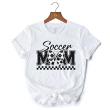 Load image into Gallery viewer, Soccer Mom Coquette Bow Retro T-Shirt, Stylish Game Day White Tee for Trendy and Proud Sports Mothers