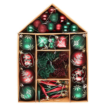 Carregar imagem no visualizador da galeria, Sophisticated Red and Green Saturated Ornament Ball Bundle Set, Refined Forest Nature Glittered Patterns on Baubles, 70 Pieces