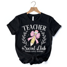 Carregar imagem no visualizador da galeria, Teacher Social Club T-Shirt, White, Natural, and Black Tee for Stylish Educators