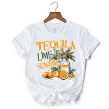 Load image into Gallery viewer, Tequila Lime & Sunshine T-Shirt, Trendy White and Natural Summer Drinking Tee