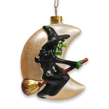 Load image into Gallery viewer, Wicked Witch and Crescent Moon Glass Christmas Ornament, Spooky Halloween Gift