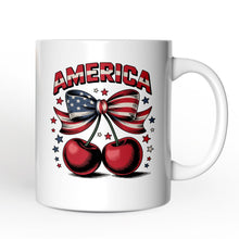 Load image into Gallery viewer, America Coquette Cherries Personalized Mug, Patriotic 4th of July Gift with Custom Name