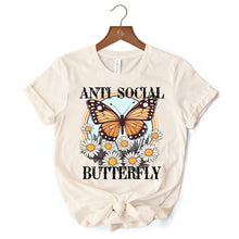 Load image into Gallery viewer, Anti Social Butterfly T-Shirt, Retro White and Natural Tee for Quirky and Independent Women