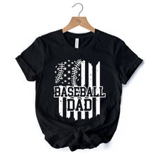 Load image into Gallery viewer, Baseball Dad T-Shirt, Black and White Patriotic Tee for Sports Fathers