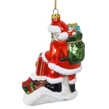 Load image into Gallery viewer, Black Santa and His List Glass Christmas Ornament, African American Tree Decor