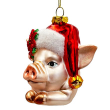 Carregar imagem no visualizador da galeria, Charming Pig with Santa Hat Glass Christmas Ornament, Cute Farmhouse Tree Decor